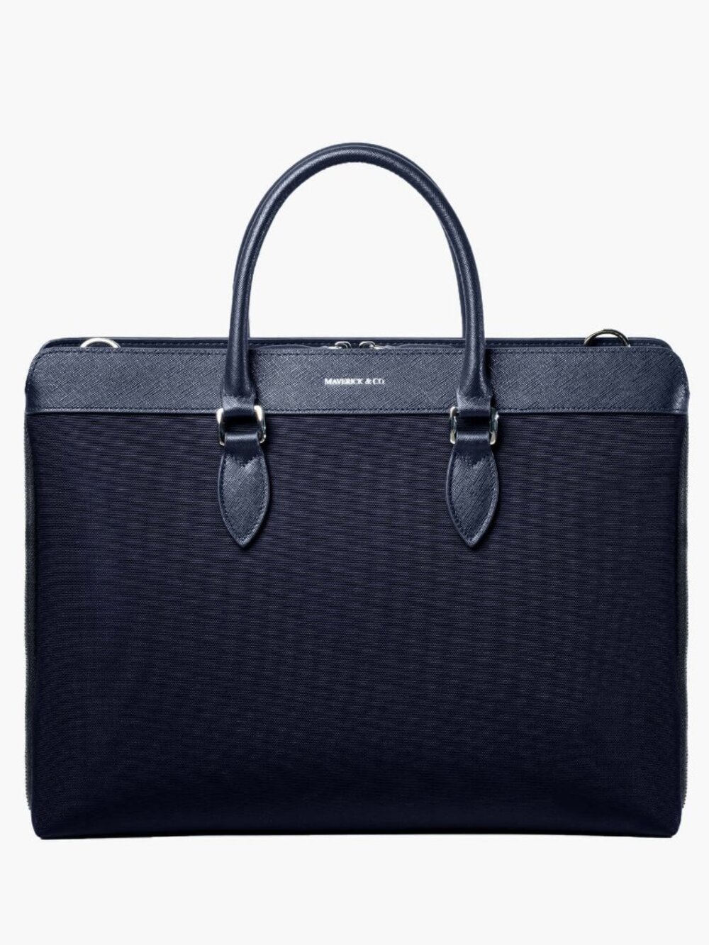Maverick Alpha Leather-Trimmed Briefcase – Navy